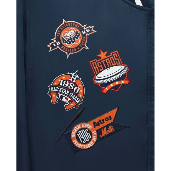 NEW STARTER men's houston astros varsity satin full-snap jacket in navy